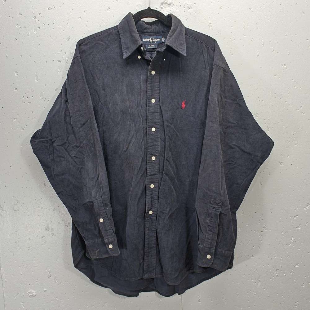 VTG Ralph Lauren Mens Large Blaire 100% Cotton Navy Corduroy Button Up Top Pony